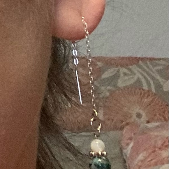 Dainty Moss Agate Earrings - Picture 3 of 5